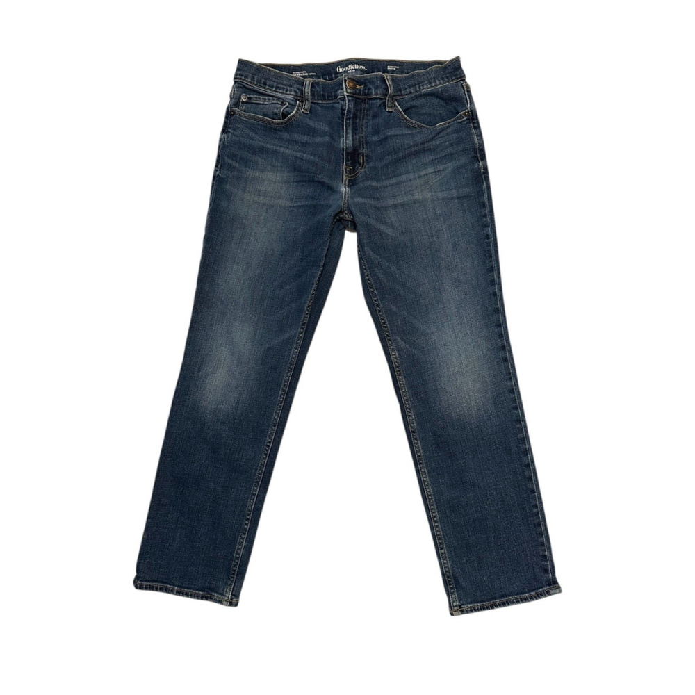 GoodFellow Total Flex Straight Jeans Womens 32W X 30L Blue Distressed Denim